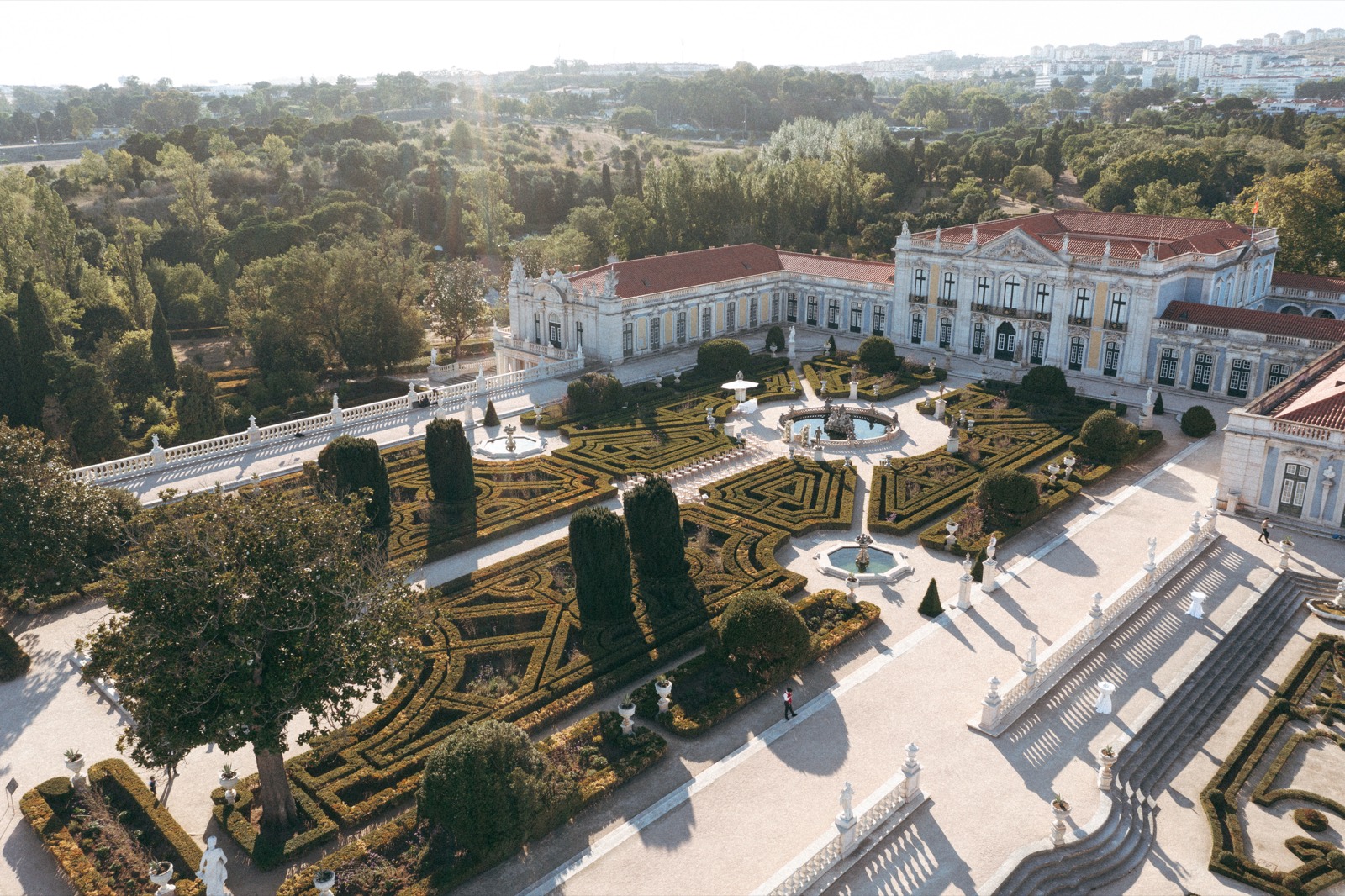 Aerial view of the Palácio Nacional de Queluz and its formal gardens